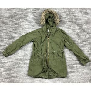 Gap Kids Jacket Girls Large Green Military Style Green Hooded Full Zip Utility